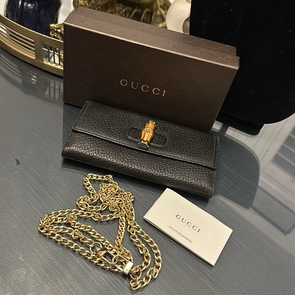 Gucci Brown Leather with Bamboo Turn Lock BiFold Wallet - Picture 2 of 13